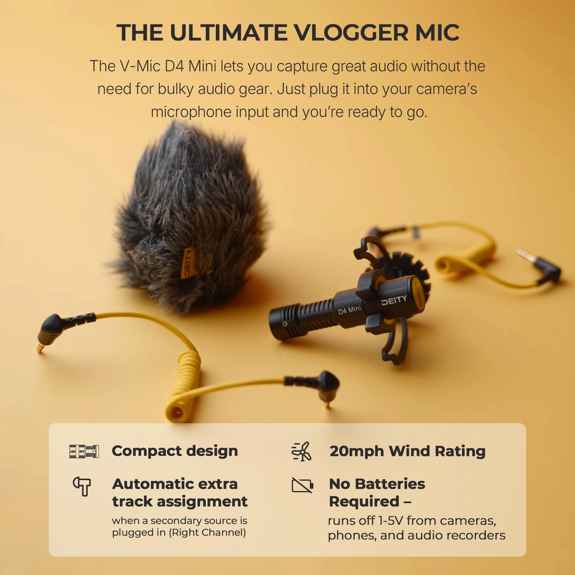 Deity V-Mic D4 Mini Mikrofon TRS 3,5 mm do Vlog Video Studio DSLR Camera Smartfon - Głowica Mikrofonu w Aparacie