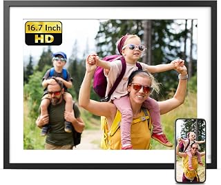 16.7 Inch Digital Picture Frame 2.4GHz & 5GHz Dual Wifi 32GB Extra Large Digital Photo Frame HD IPS Touch Screen, Remote Control, Auto-Rotate, Share Photos Video via App & Email, Gift for Grandparents