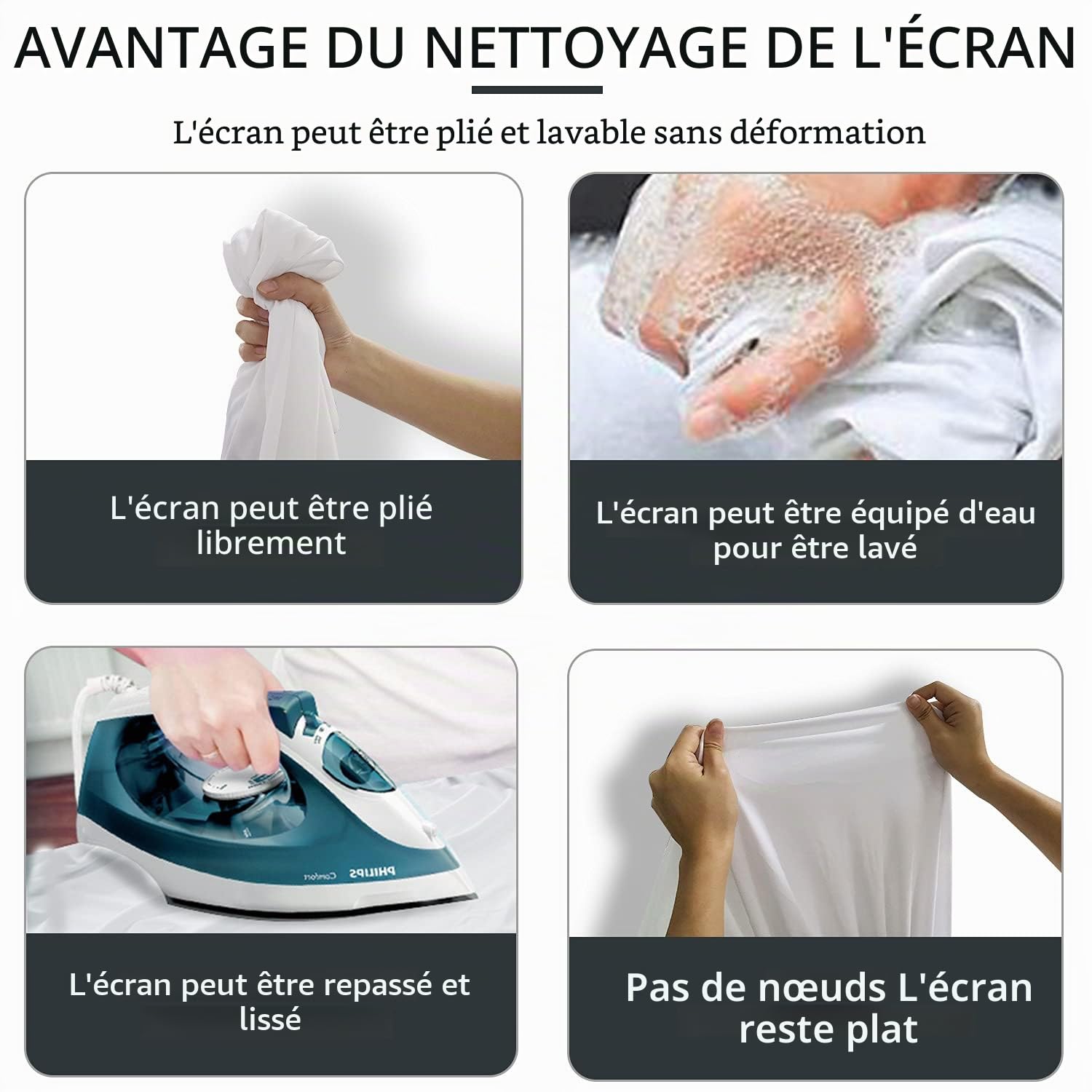 Écran de Projection 80 Pouces 4K HD 16: 9 Ecran Projecteur Pliable Lavable Résistant Portable, Anti-Plis pour Vidéoprojecteurs, Projection Double Face pour Cinéma Maison/en Plein Air (80")