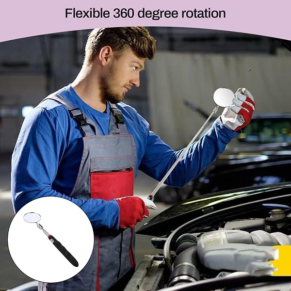 Espejo Telescópico de Inspección, Espejo de Inspección Redondo para Coche, Espejo de Inspección Telescópico para Mecánica y Revisiones Técnicas - 2