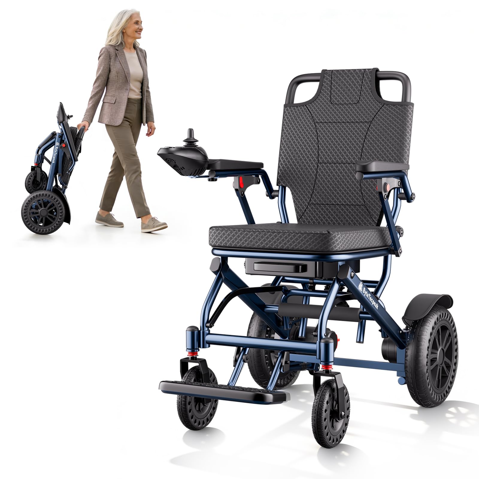 D14 Fauteuil Roulant Électrique Pliable Léger | Autonomie 25 km, Moteur Sans Balais 500 W, Batterie Amovible 12 Ah, Aluminium, Charge 150 kg, Homologué Avion