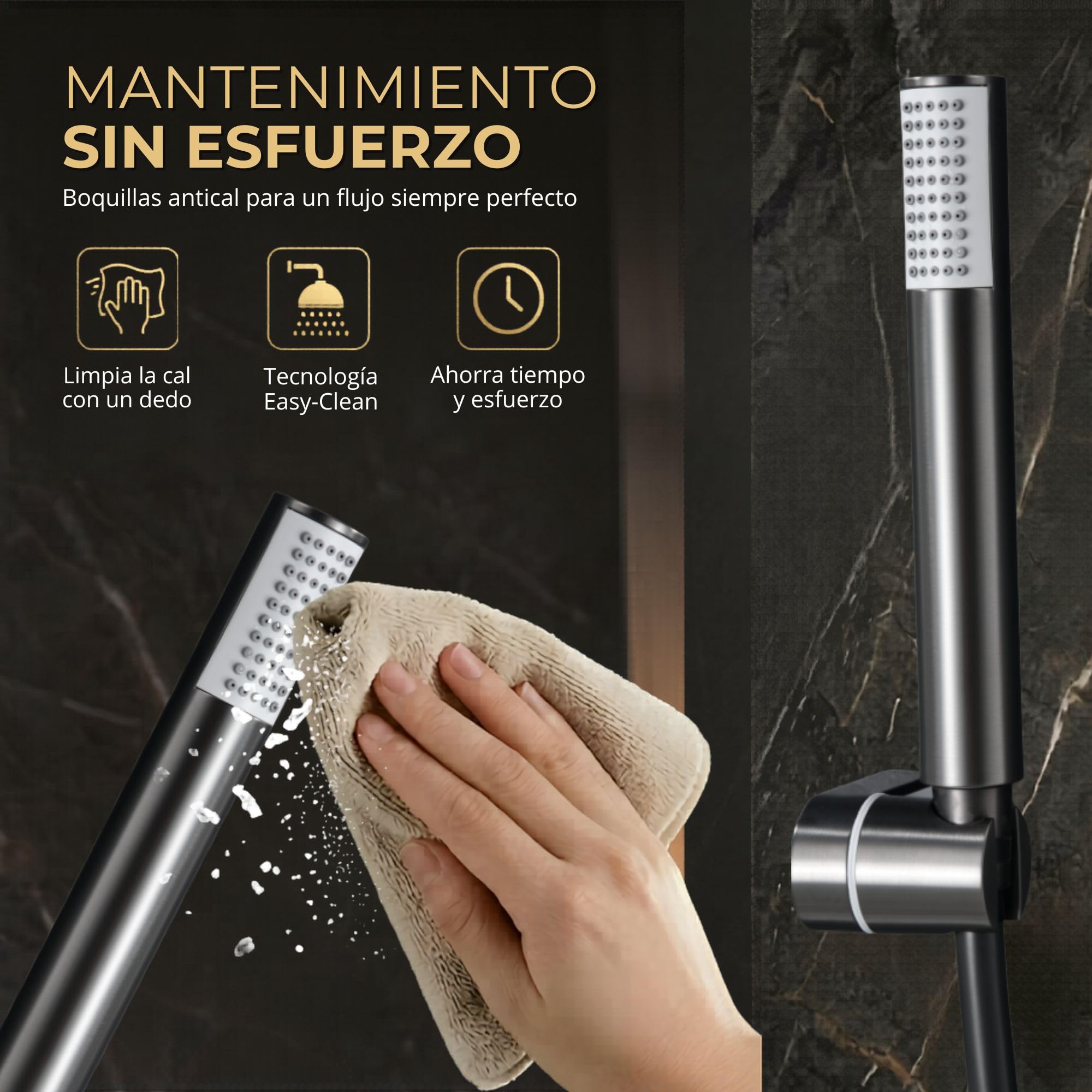 IMEX - Grifo de Ducha con Alcachofa y Manguera | Grifo Ducha Monomando Negro con Mezclador Agua Fría y Caliente | Grifería en Latón con Cartucho Monomando Cerámico | Serie Monza