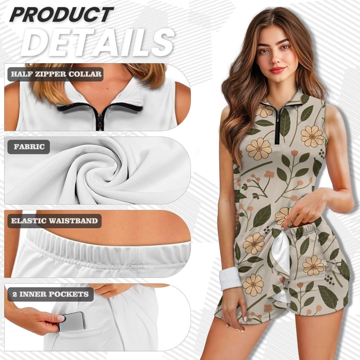 Tennis Dresses for Women Tennis Dress with Shorts Pockets Sleeveless Zip Front Golf Outfits Summer