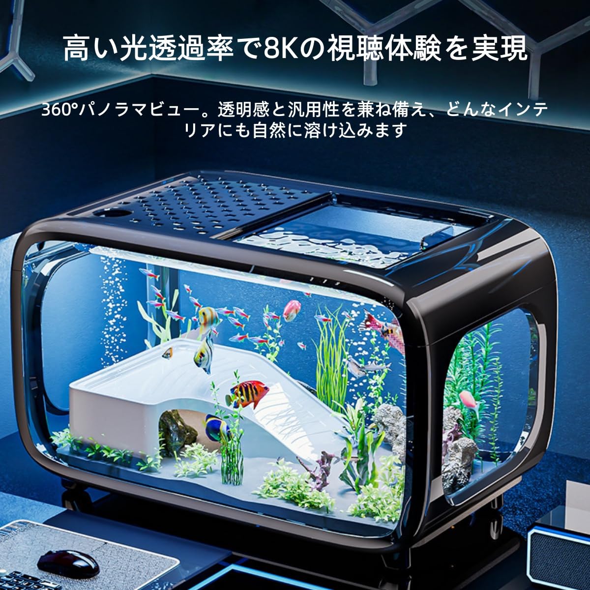 Amazon | KOGB水槽、小型、水槽セット ガラス、装飾、上開き蓋、餌入れ