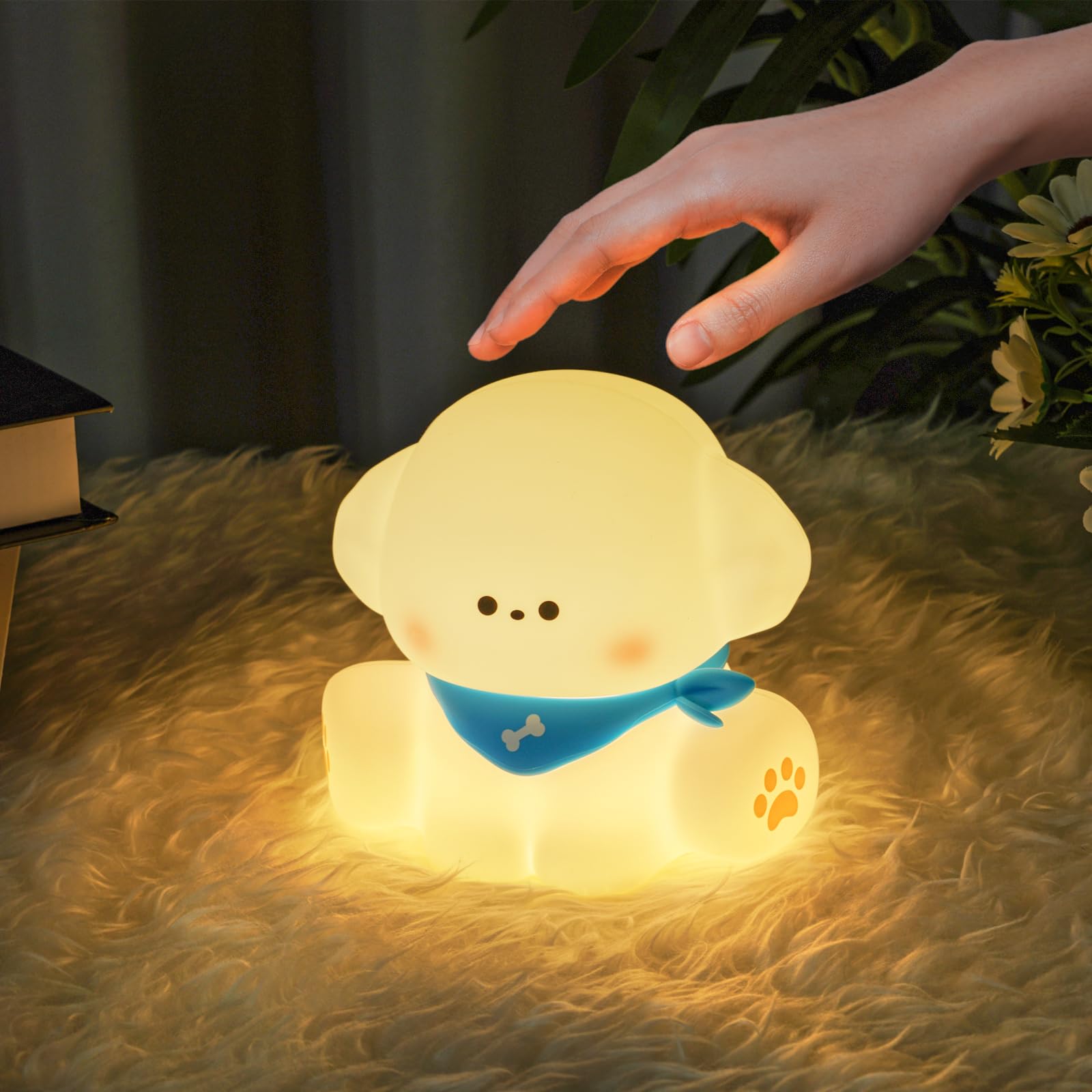 Ainiv Puppy Night Light, Cute Animal Silicone Nursery Night Lamp, Touch Control Nightlights USB Rechargeable Bedside Lamp