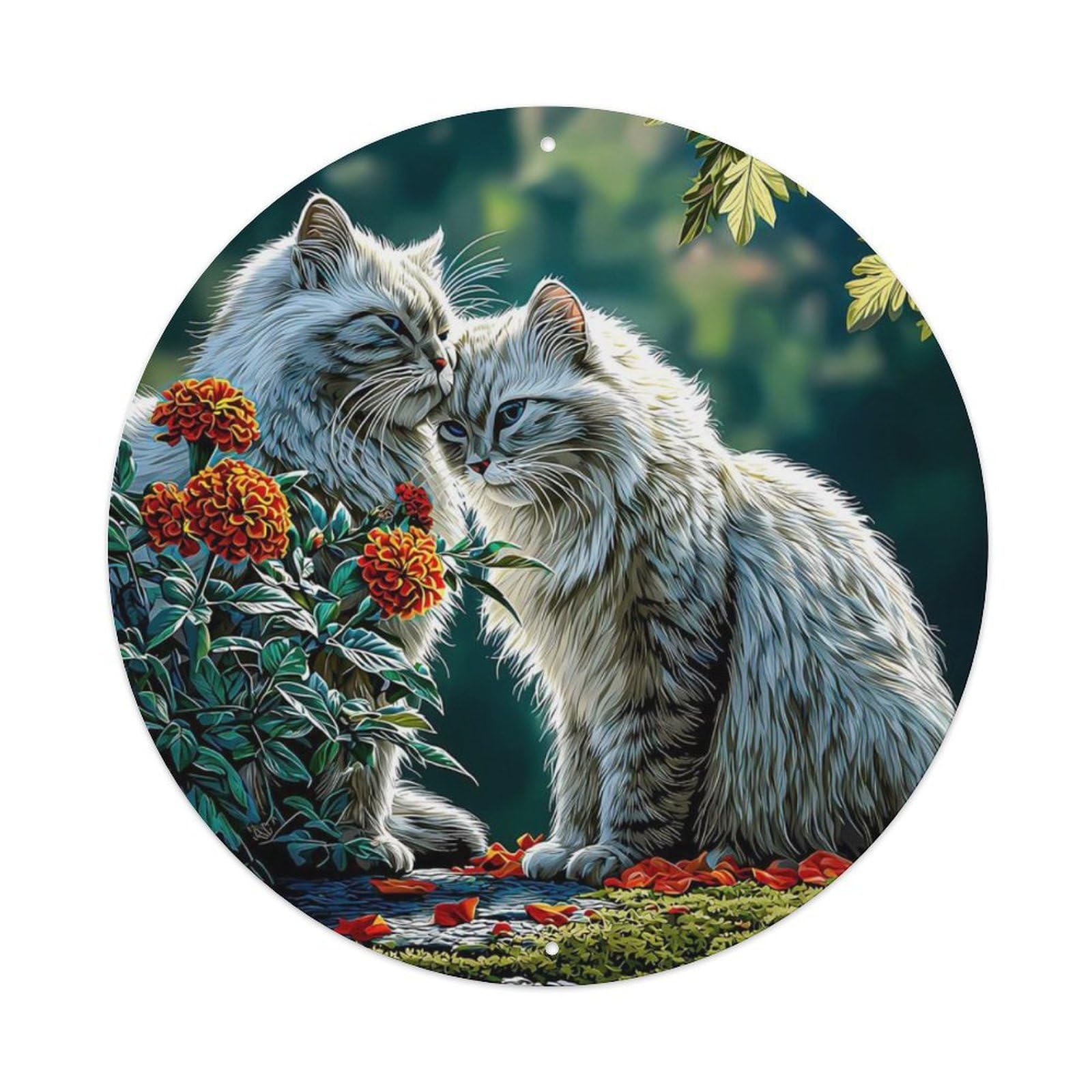 Animal Silver Tabby Cats Marigold Romantic Cozy Vintage Metal Tin Sign Plaque Wall Decor for Cafe, Club Bar, Office, Garden Metal Poster 8x8Inch