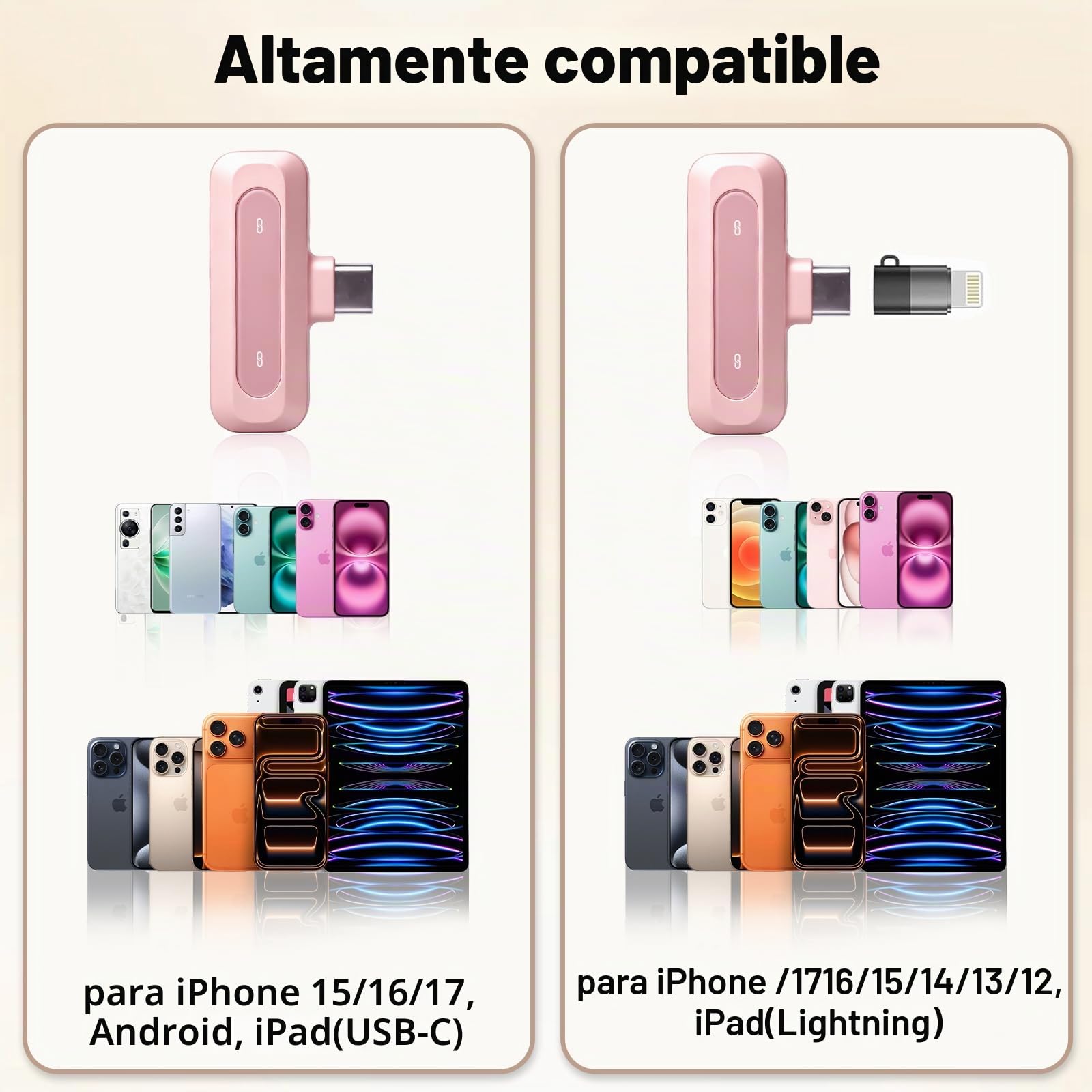Micrófono Rosa para iPhone y Conector USB-C, micrófono lavalier con cancelación de Ruido, Pantalla LED y Clip Giratorio, Ideal para vlog, TikTok y creación de Contenido