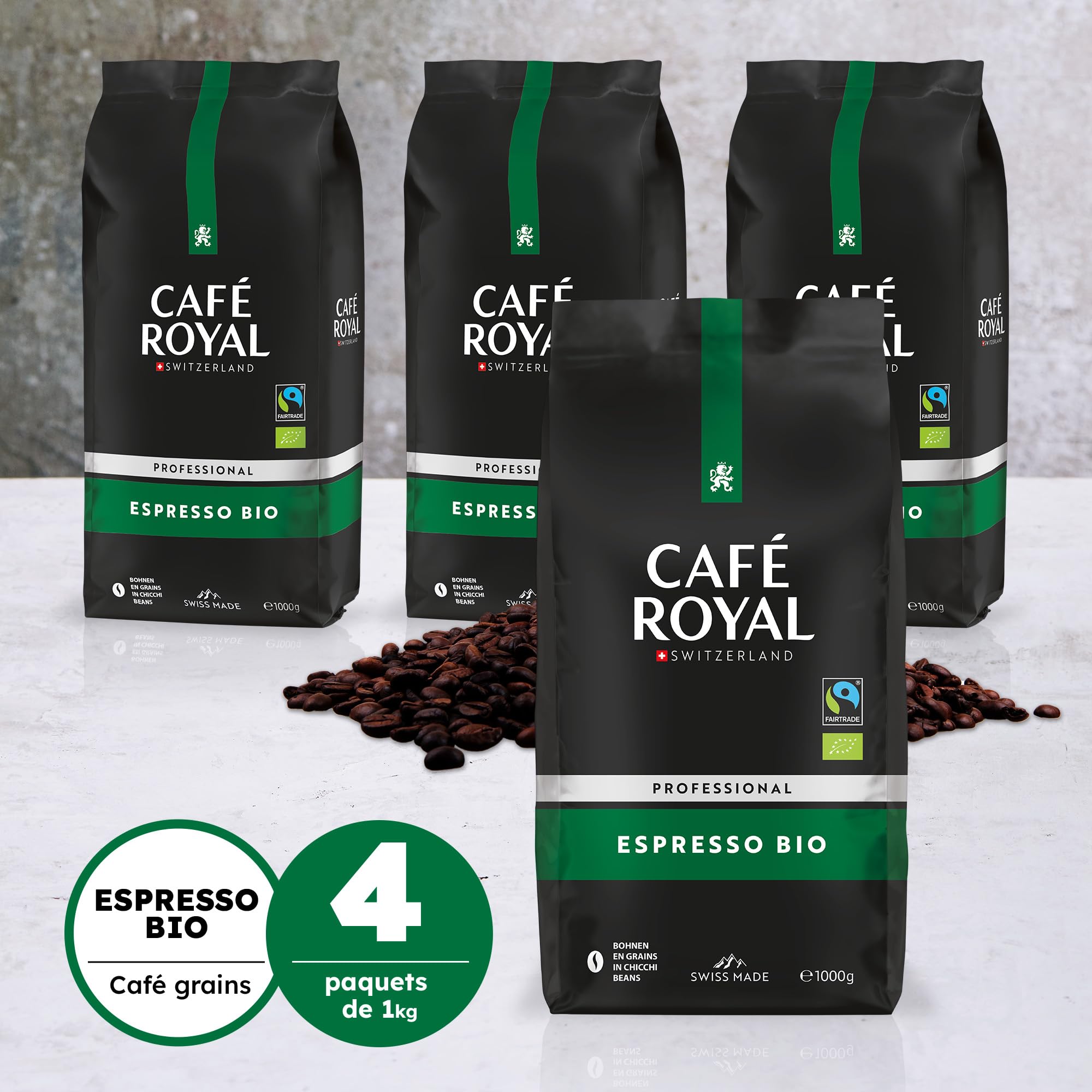 Café en grains Espresso certifié Bio 4x1 kg Café Royal Pro