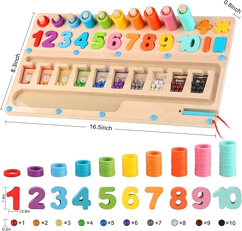 Miniatura 7 de Laberinto magnético 3 en 1 de color y número, rompecabezas de madera para clasificar colores para niños pequeños, juguetes educativos de aprendizaje