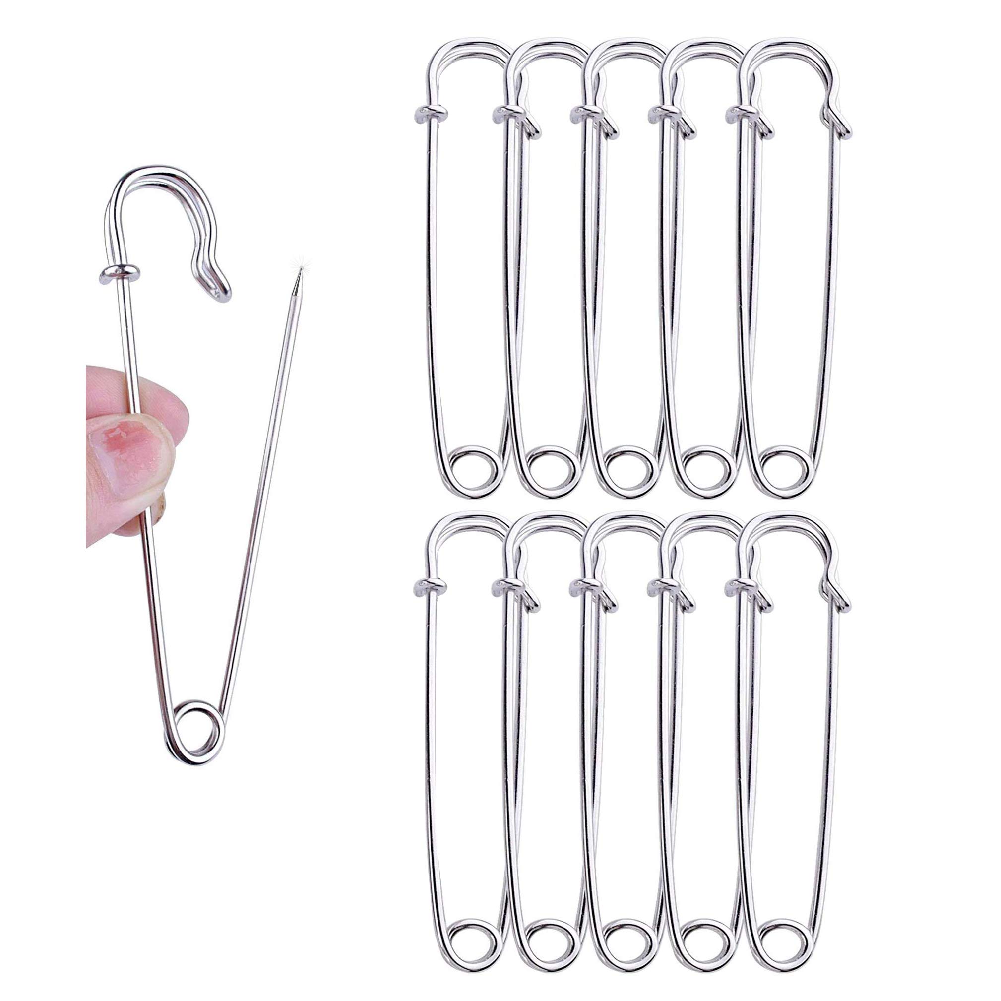 10Pcs Safety Pins Extra Large Heavy Steel Pins for All Kinds of Handicrafts, Blankets, Skirts, Crafts, Kilts and DIY Craftsmanship