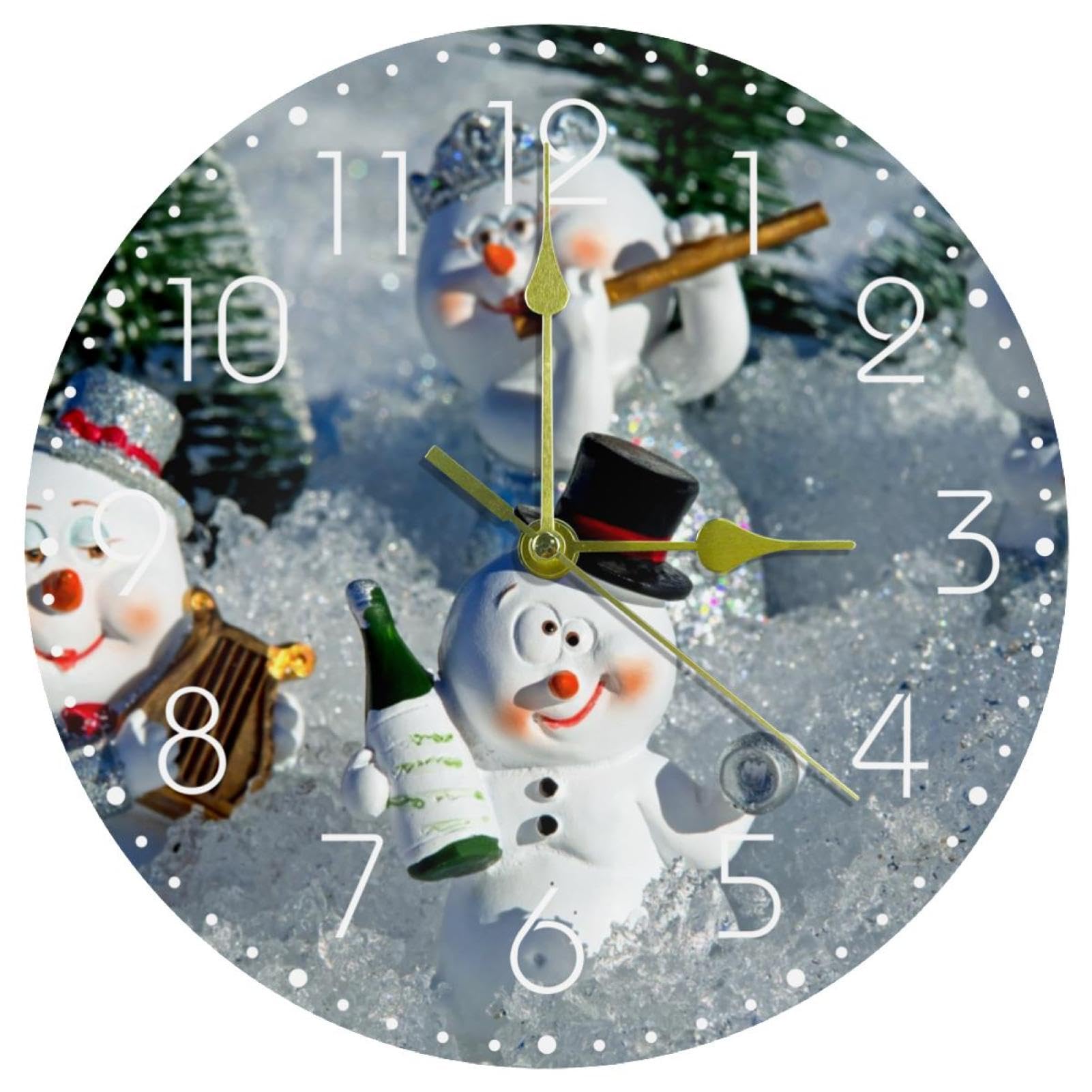 Horloge murale de bureau et maison ronde de 25,4 cm pour une ambiance d'hiver