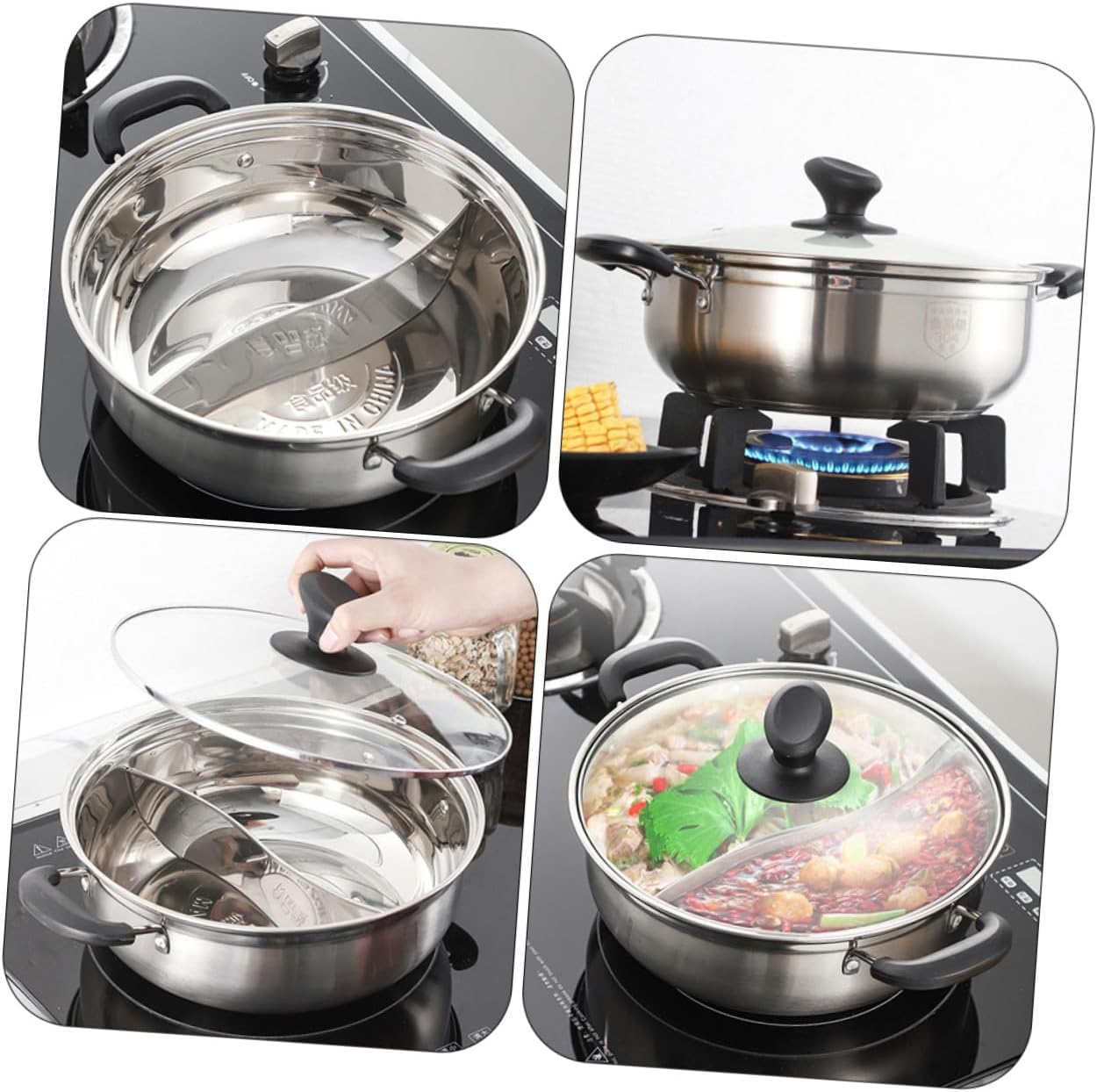 1Pc Dual Hot Pot with Lid Two Flavor Cooking Pot for Induction Gas Stoves Practical Hot Pot Container for Home Kitchen Use