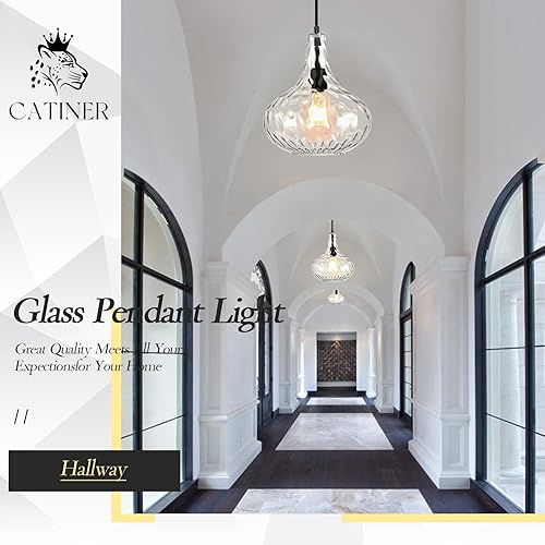 Miniatura 9 de Luces colgantes grandes de vidrio para isla de cocina, lámpara colgante de vidrio soplado, pantalla martillada transparente, luces de techo