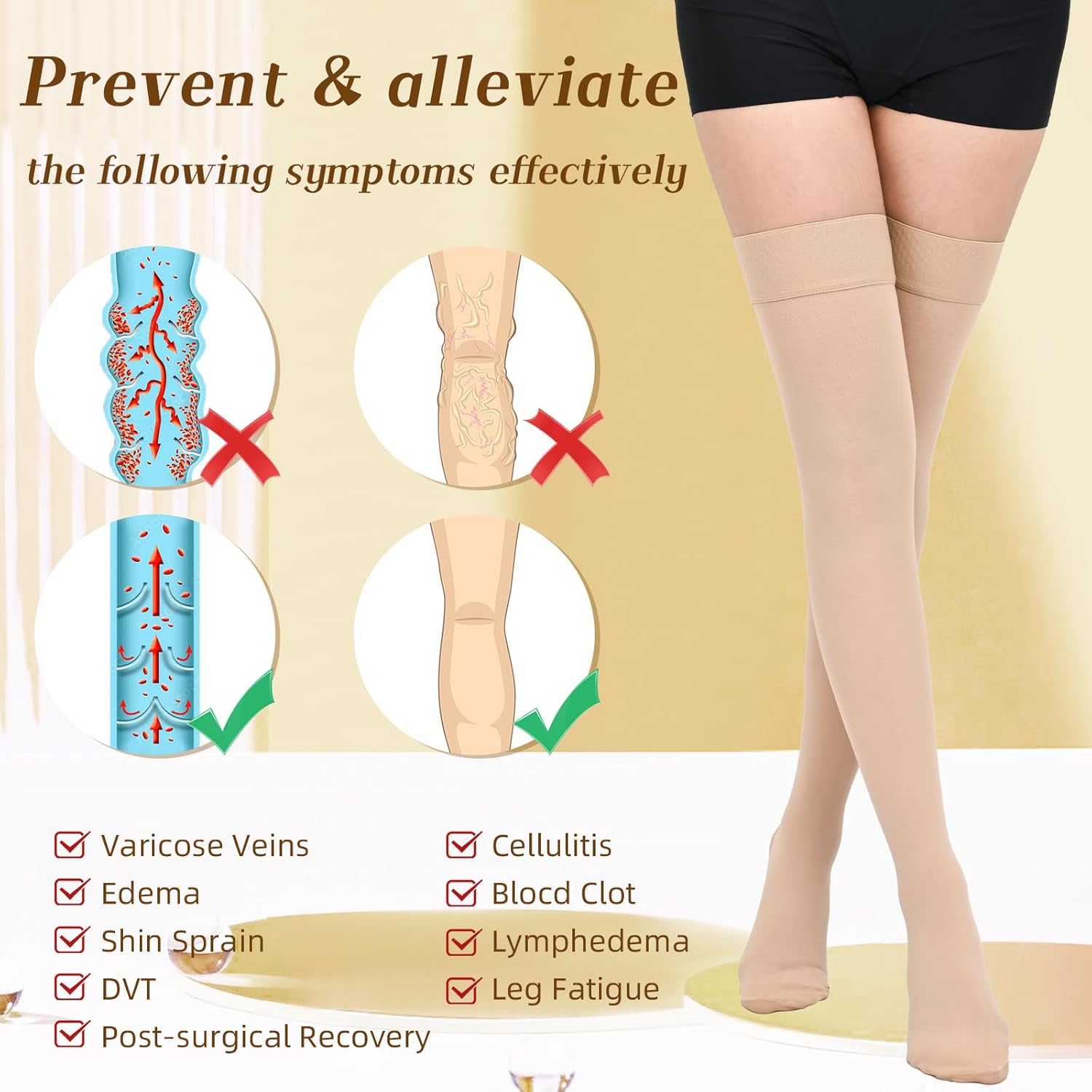 Compression Stockings for Women & Men, 20-30mmHg Thigh High Compression Socks for Varicose Veins, Swelling, Pregnant - Image 3