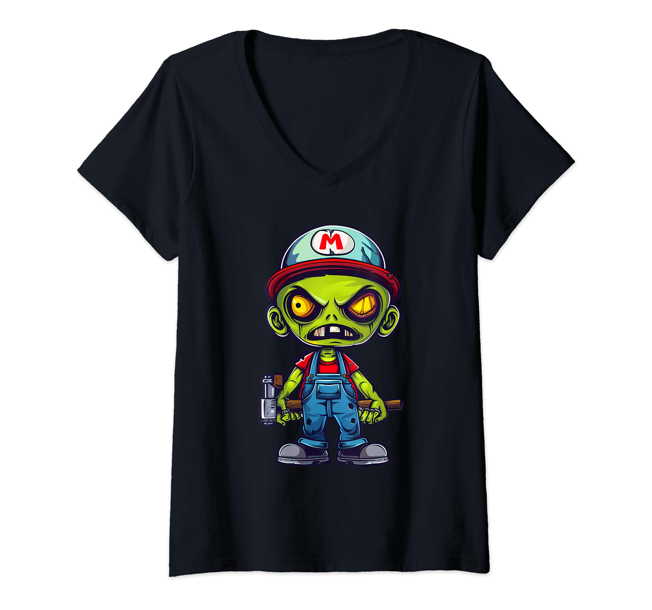 Mujer Disfraz de fontanero zombi Camiseta Cuello V