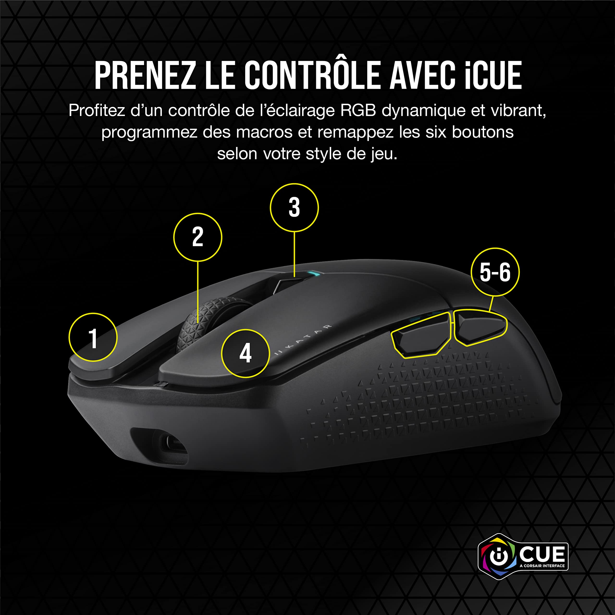 Corsair KATAR Elite Wireless Souris de Jeu FPS Ultra-Légère – Noir | 26 000 PPP, forme symétrique, batterie jusqu'à 110 heures, compatible iCUE, PC, PS5, PS4, Xbox