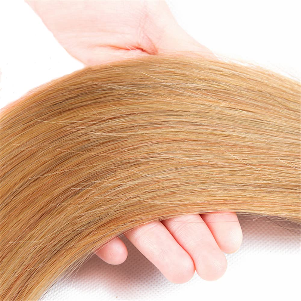 Jucames #27 Honey Blonde Straight Bundles Human Hair 28 30 32 Inch Double Weft Weave 3 Bundles Total 150g Virgin Unprocessed Human Hair Extensions - Image 4