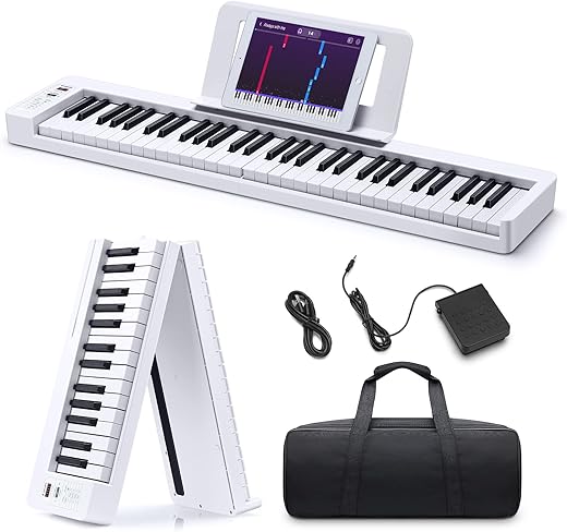 Donner Folding Piano Keyboard, 61 Keys Sensitive Electric Piano, Portable Beginner Digital Piano Foldable Keyboard with Mu