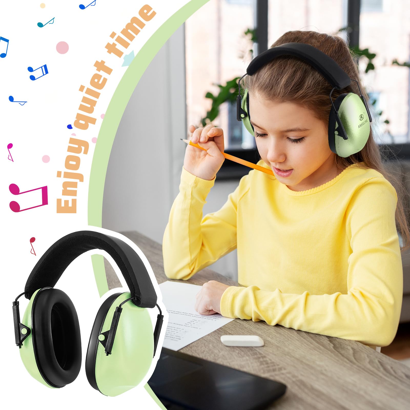Amylove Kinder-Gehörschutz-Kopfhörer, 27 dB, Rauschunterdrückung, verstellbare Ohrenschützer für Autismus, sensorische Kleinkinder, 6 Stück