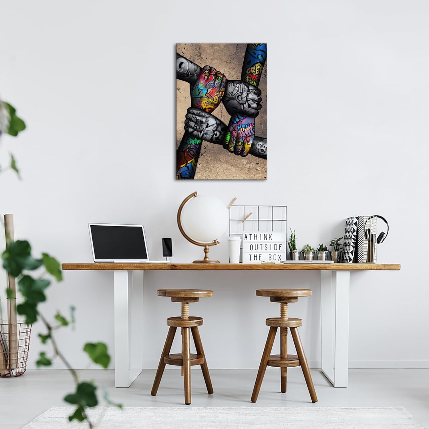 sechars Graffiti Wall Art Office Team Painting Inspirational Success Teamwork Posters Prints for Office Classroom Decor Vintage Motivational Artwork Framed 24x36 Inch