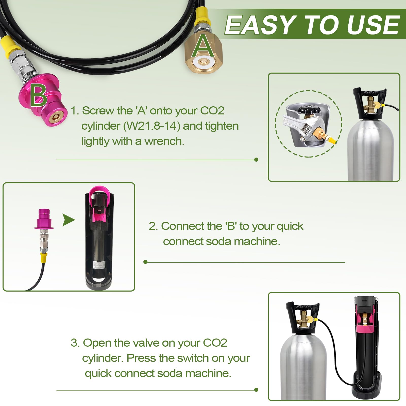 EFUTURETIME Adapter węża do butli CO2 W21.8-14 Soda-Stream Refill Quick Connect o wysokim ciśnieniu 1,5 m, kompatybilny z Soda-Stream Duo, Crystal 3.0, Gaia, Art, Terra