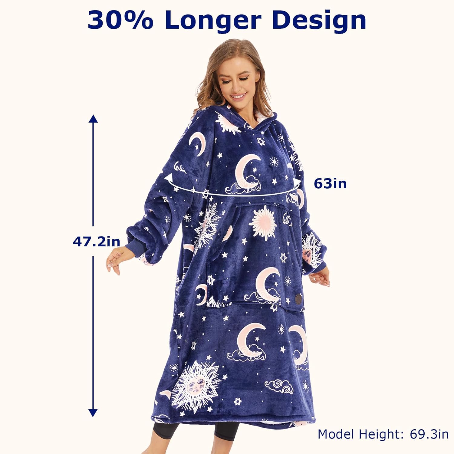 THREE POODLE Wearable Blanket Hoodie, Glow in The Dark Oversized Hoodie Blanket, Sherpa Hooded Blanket Sweatshirt for Adults Women Men Kids, Cozy Gifts - Image 3