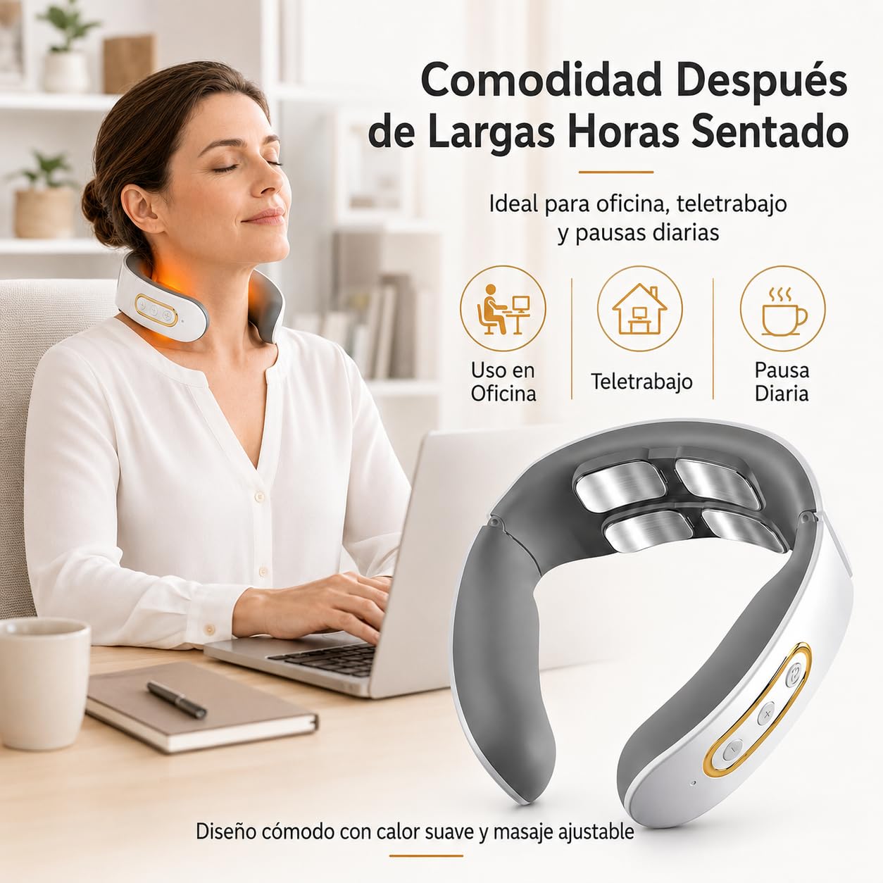 Masajeador Cervical Eléctrico con Calor 42°C, Masajeador de Cuello Recargable con 6 Modos y 9 Intensidades, Diseño Ergonómico en U, Portátil y Silencioso para Casa, Oficina y Viaje