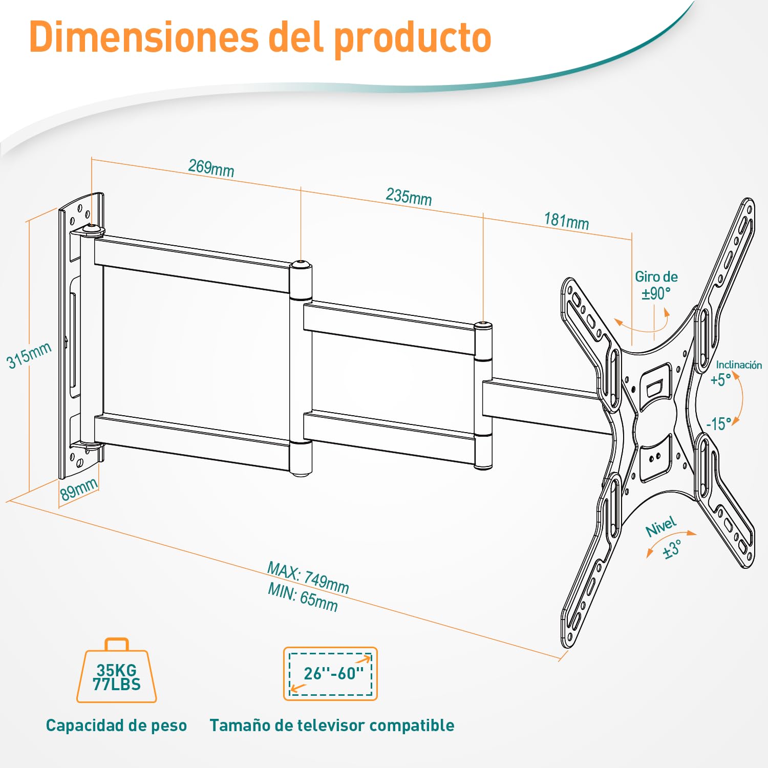 ELIVED Soporte de pared para TV EV3017-UK