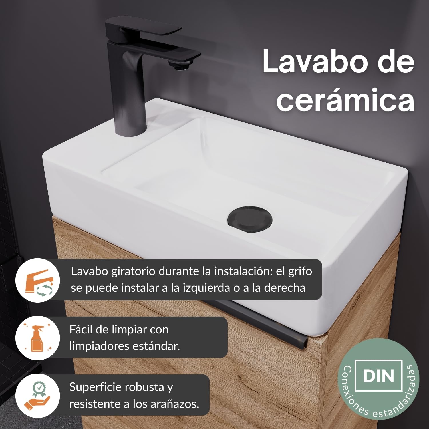 Planetmöbel Mueble bajo Lavabo con Espejo Mueble de baño Set 40 cm para baño y Aseo de Invitados Roble Dorado