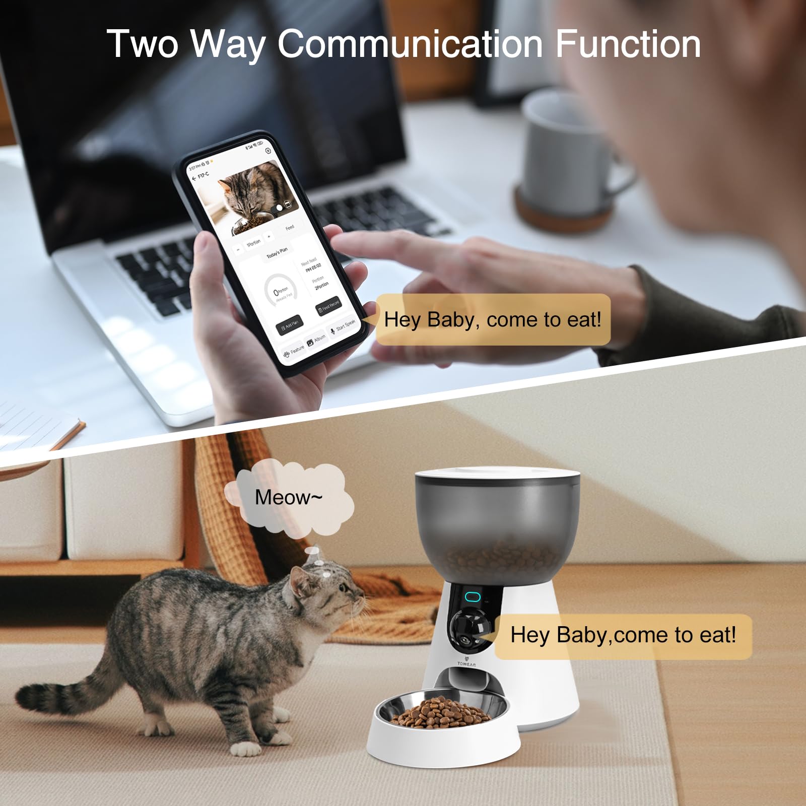 Alimentatore automatico per animali domestici con fotocamera, alimentatore per gatti WiFi da 5 GHz/2,4 GHz, capacità 4 l, 1-10 pasti/giorno con promemoria batteria scarica, voce bidirezionale