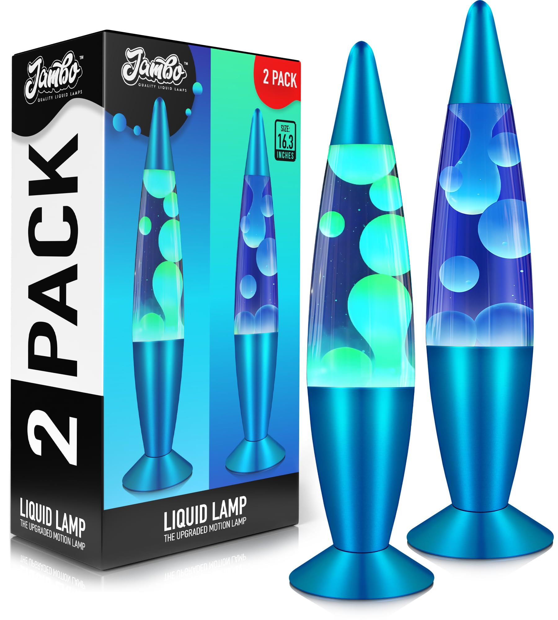 Jambo 2 Pack- 16" Beautiful Lamp- Blue with Blue/White Wax and Blue with Yellow Wax, Relaxing Liquid Lamp, Night Light Nightlight, Lamps for Adults Teens Kid