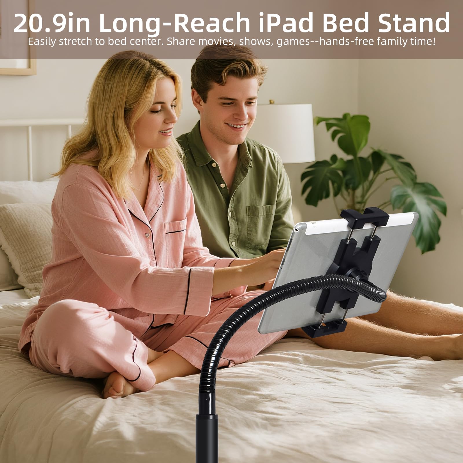 Verstellbarer Boden-Tablet-Ständer mit Rollfuß, flexibler Schwanenhals-Halterung, Holzplattform, mobiler Gerätehalter für den Innenbereich