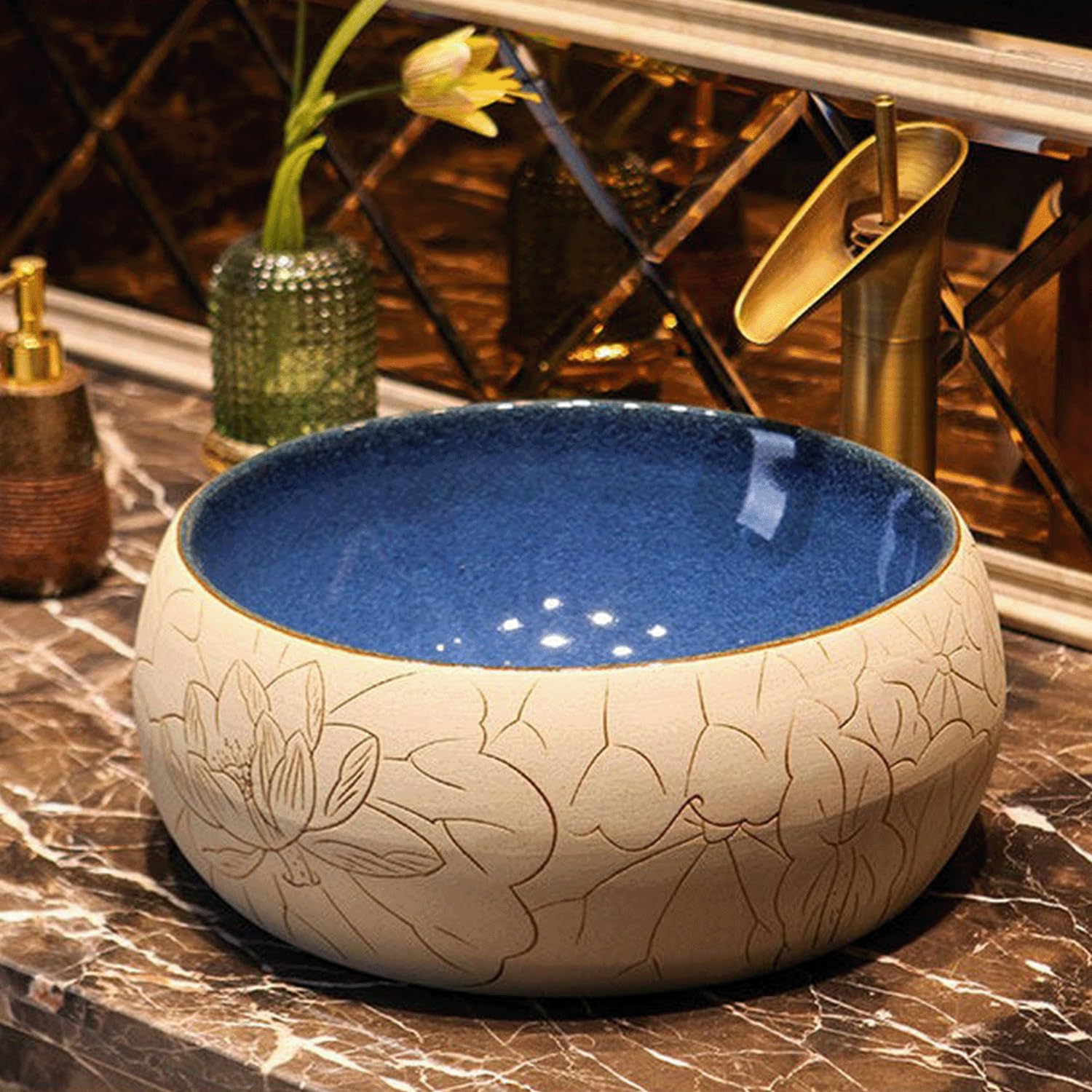 QjxSXLFSX Bathroom Vessel Sink, Ceramic Vessel Sink,making it easy to clean,and the edges are rounded,for Bathrooms and Homes .,A,40×40×15cm
