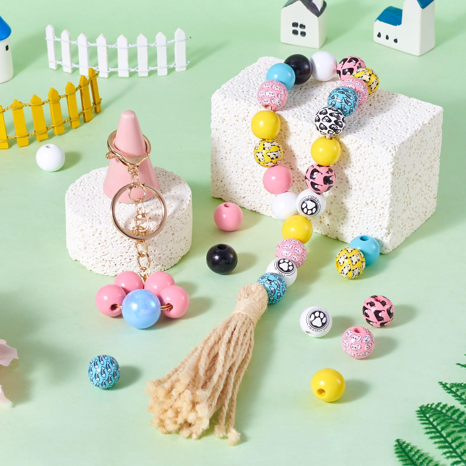 Crafans 160 Pcs Cute Painted Wood European Cartoon Animal Large Hole Wooden Beads - Image 2