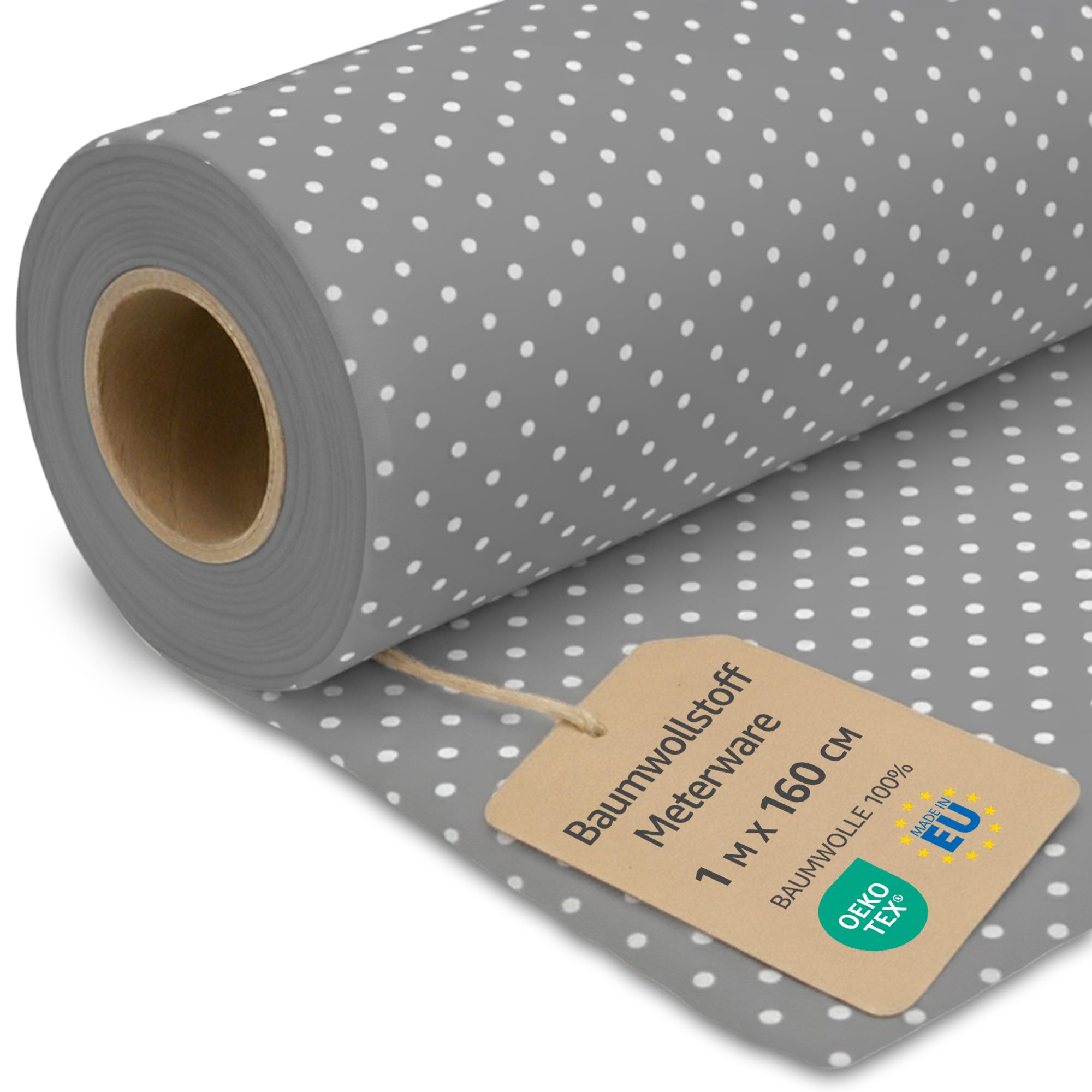 Fabric by the Meter Cotton 1 M x 160 cm - Fabrics for Sewing Decoration and DIY Projects Ideal for Clothing Home Textiles and craftwork Oeko-Tex Gray with White dots — image 1