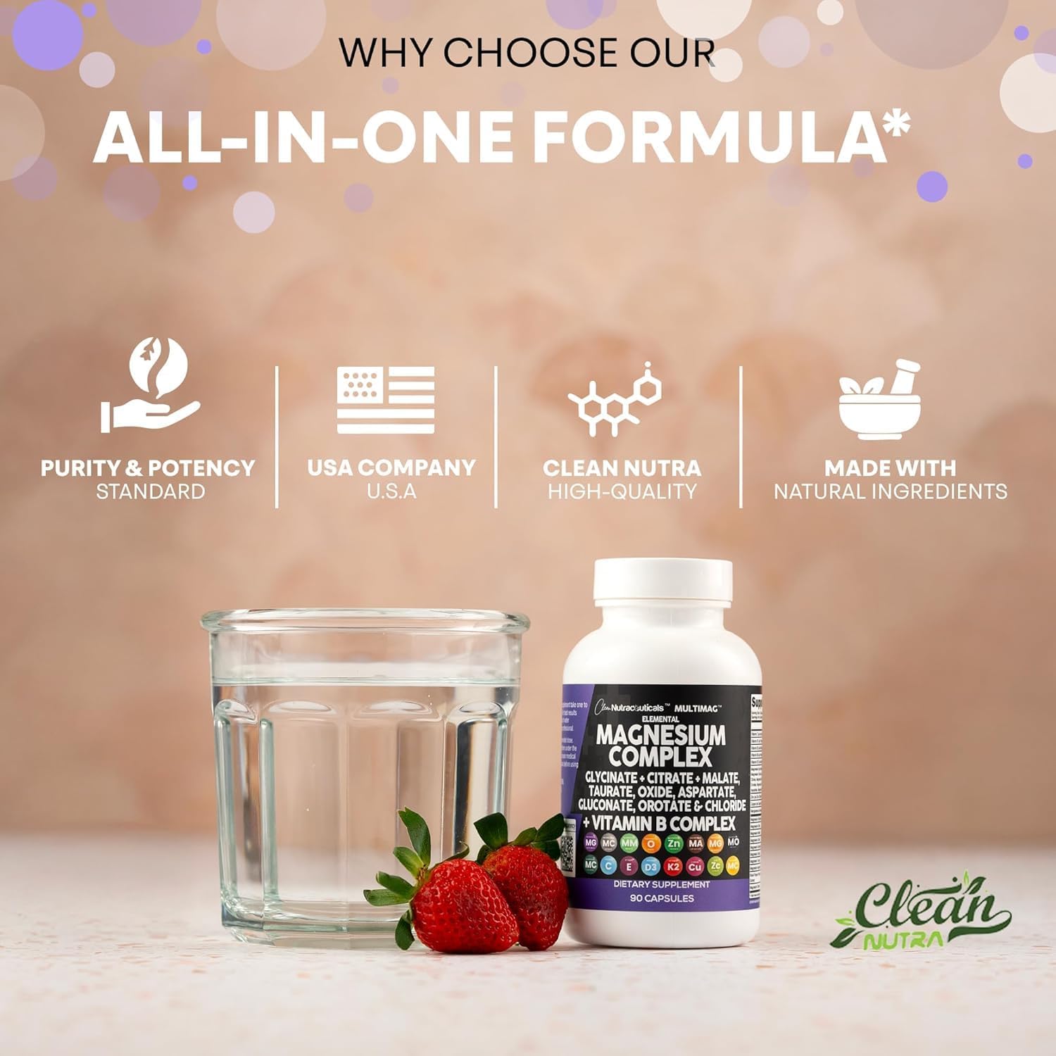 Clean Nutraceuticals Magnesium Complex with Magnesium Glycinate Citrate Malate Oxide Taurate Aspartate Orotate & Mag Chloride, Zinc Copper Manganese (90 Count (Pack of 2))