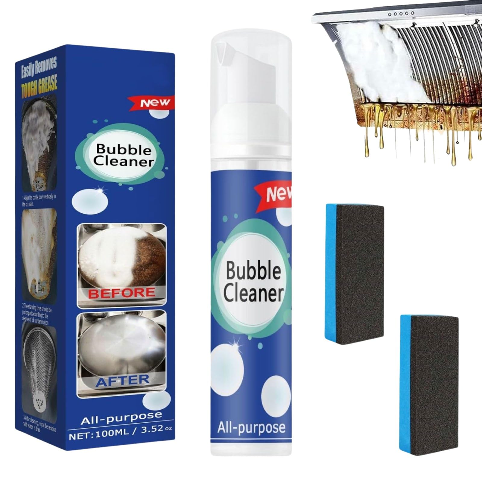 Bubble Cleaner Foam, Kitchen Foaming Heavy Oil Stain Cleaner, Powerful Stain,Stubborn Grease & Grime Remover Bubble Spray