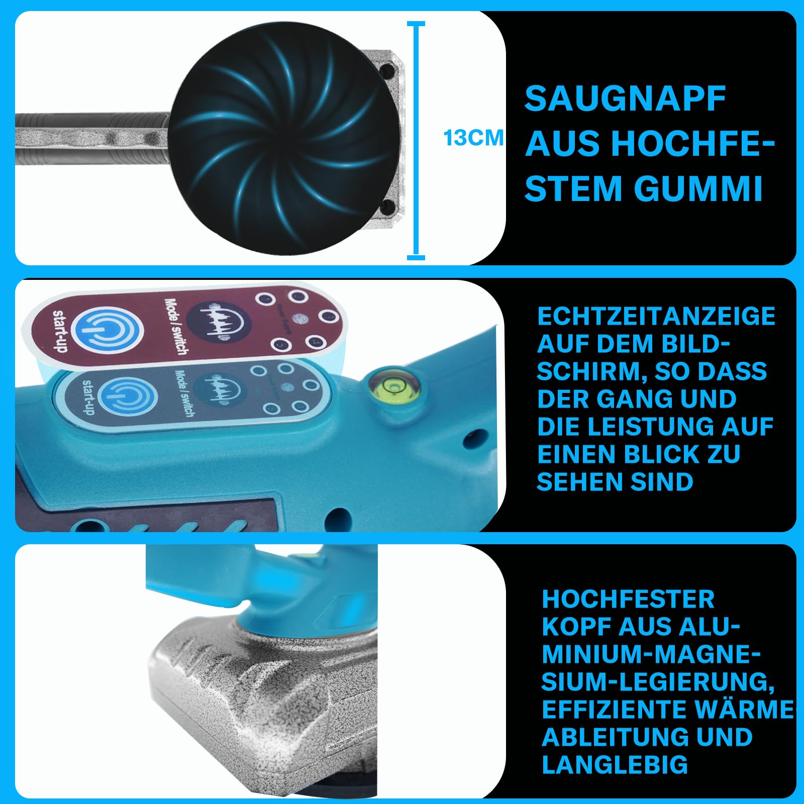 Fliesenleger Maschine für Makita 18V,Akku Fliesenrüttler,100kg Adsorption für 30-260cm Fliesen,Fliesenlegerwerkzeuge mit 5 Gänge einstellbar und 13cm Saugnapf,für Boden, Wandfliesen, Glas(Ohne Akku)