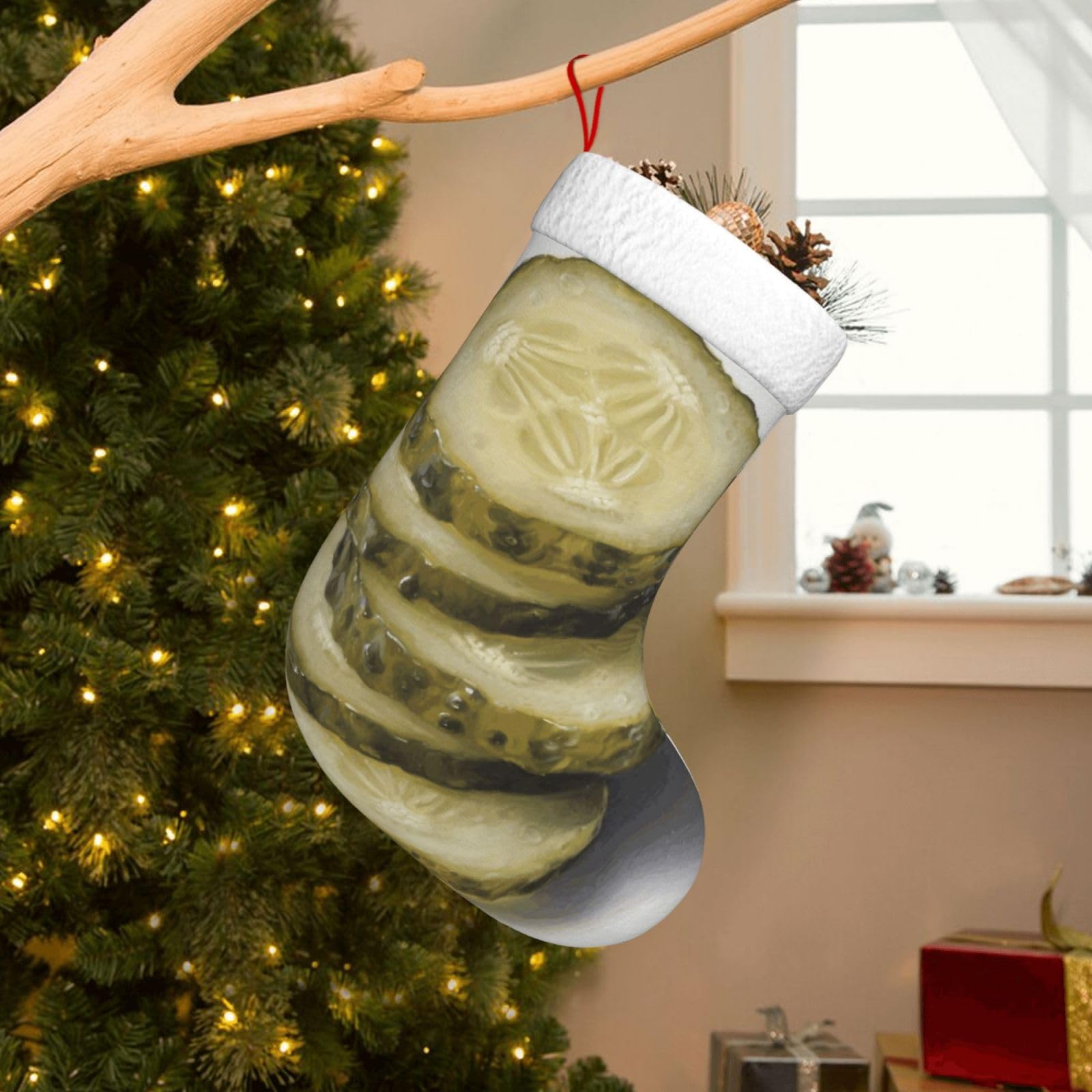 Velvet Christmas Stockings 17.7 Inch, Pickle Xmas Stocking with Soft Cuff,Classic Personalized Christmas Tree Decoration for Family Holiday New Year Party Supplies