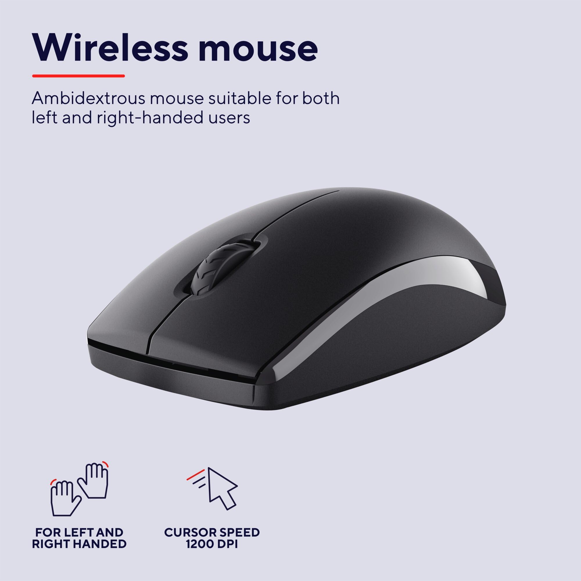 Trust Primo Pack Clavier et Souris sans Fil AZERTY Français, Noir | Touches Plates, Résistant aux Éclaboussures, Clavier avec Pavé Numérique, Récepteur USB Unique, Set pour PC Portable Mac