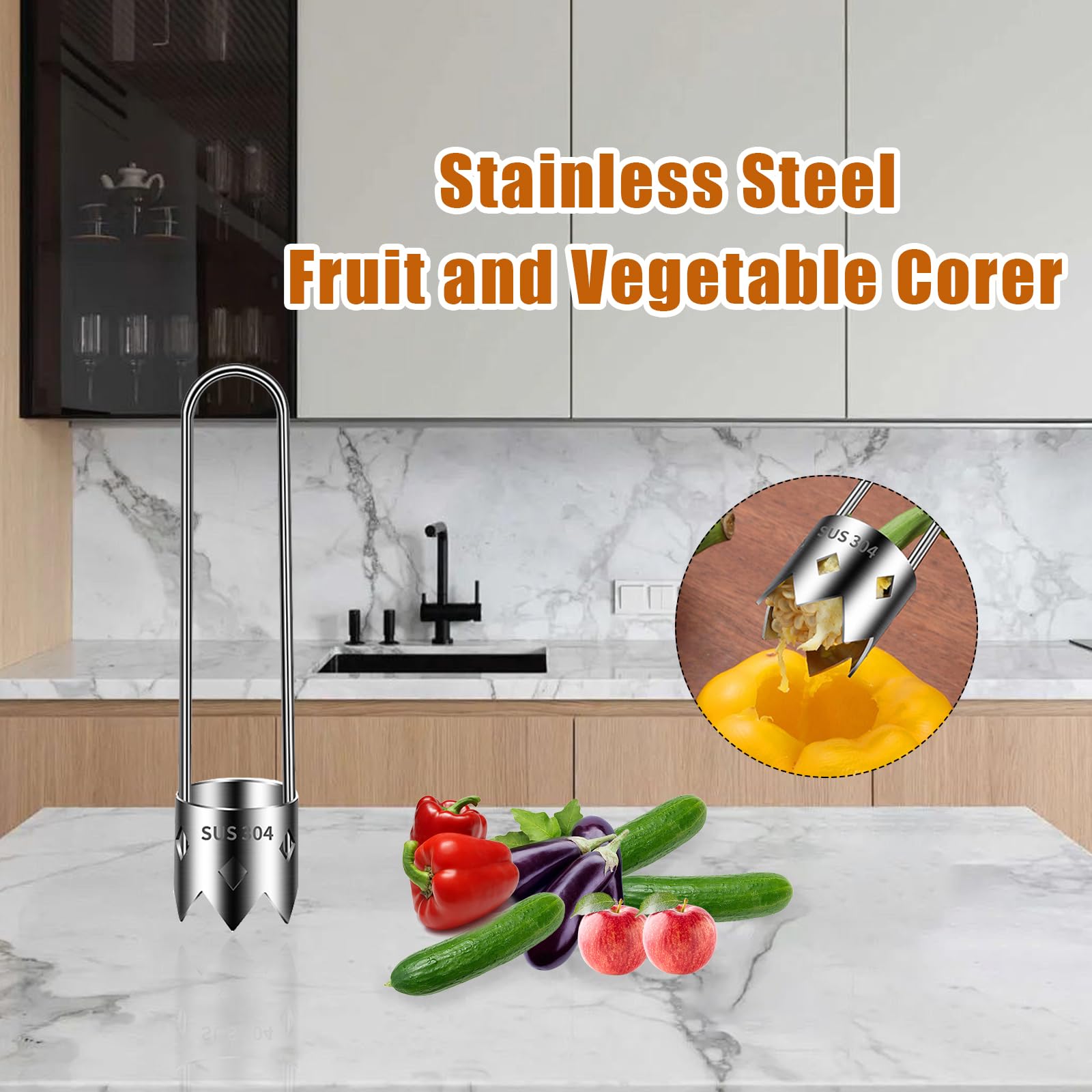 Red Bell Pepper Corer - Pepper, Pineapple, Pear, Apple Corer - 304 Stainless Steel, Rust Resistant, Designed for a Wide Range of Fruits and Vegetables - Easy to Clean - Image 6