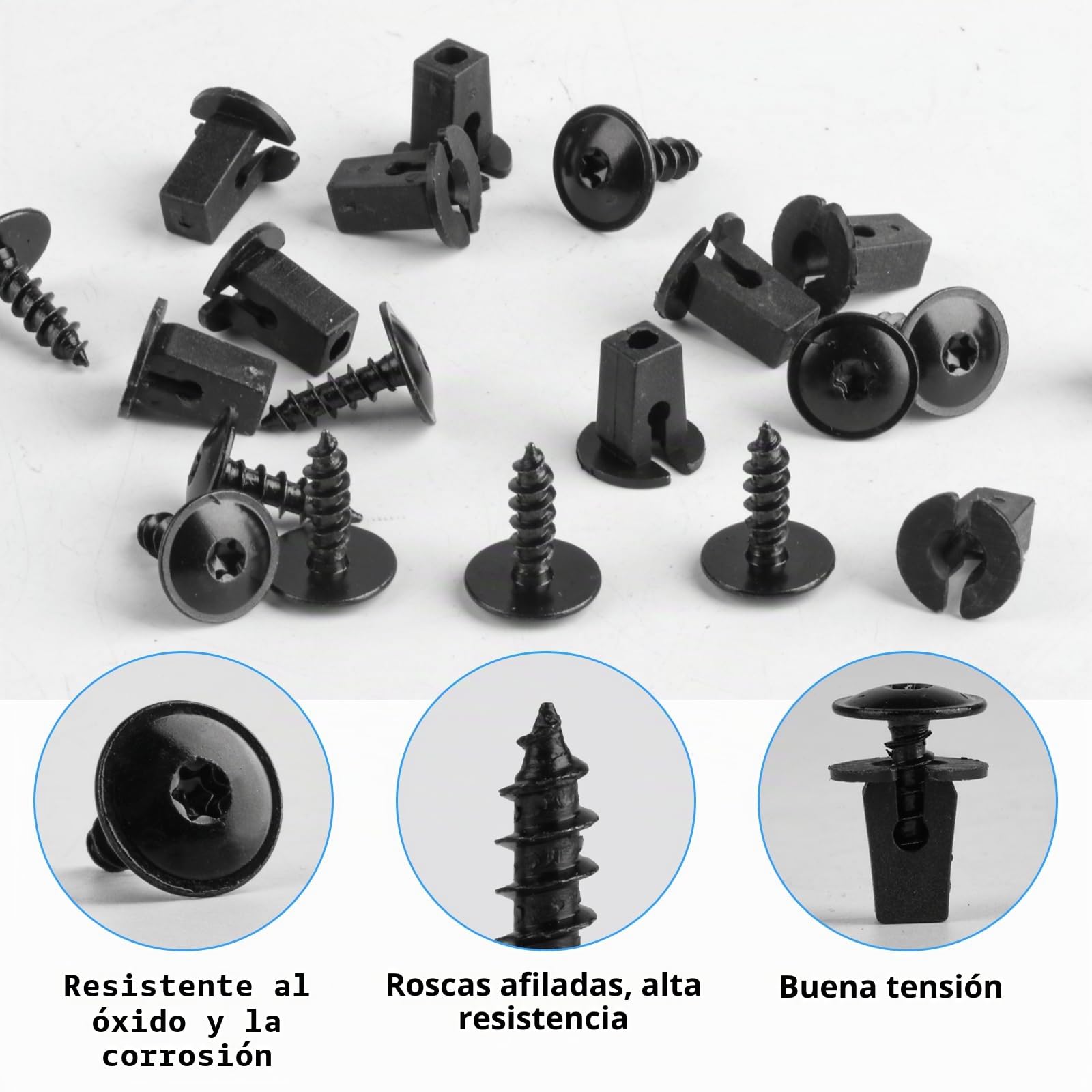 Lhbwhiz 50 Piezas Tornillos para Chapa M5,Tornillos Torx de Cabeza Plana autorroscantes,Tornillos para carrocería de Cabeza Redonda de Acero Inoxidable,para Guardabarros de Coche(Negro,14,3 x 18,3 mm