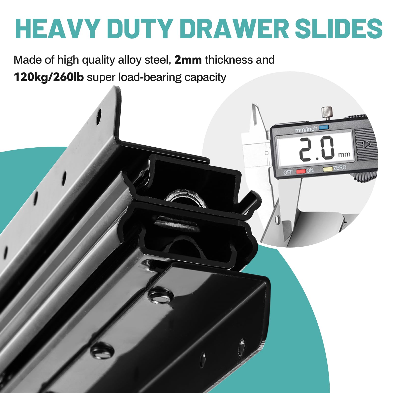 Undermount Heavy Duty Drawer Slides, 800-1850mm, 120kg Load, Bottom Mount Drawer Runners - Image 3