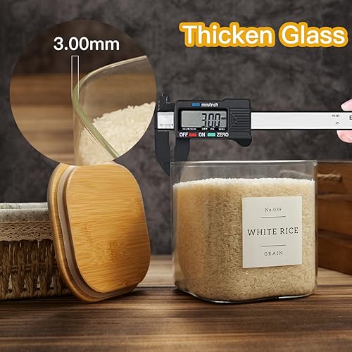 Miniatura 6 de Recipientes grandes de vidrio para harina y azúcar con 42 etiquetas de despensa de cocina, recipientes de almacenamiento de alimentos de vidrio de