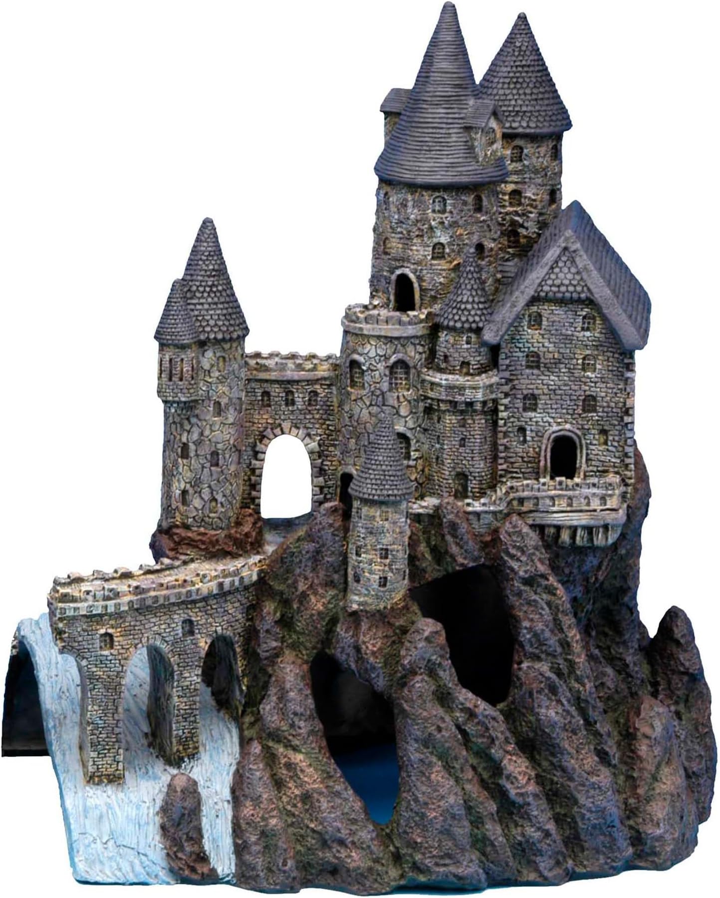 Deco-Replicas Age-of-Magic Wizard’s Castle Part B Aquarium Decoration - Durable Hand-Painted Resin with Swim Holes & Hideouts - Safe for Freshwater & Saltwater Tanks - Gray, 13 x 9 x 15.5 In