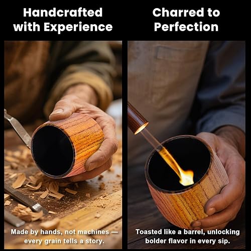 Miniatura 5 de Juego de 2 vasos de whisky de madera carbonizada, vasos de bourbon de madera hechos a mano, regalos de whisky para hombres, papá, hermano, vasos