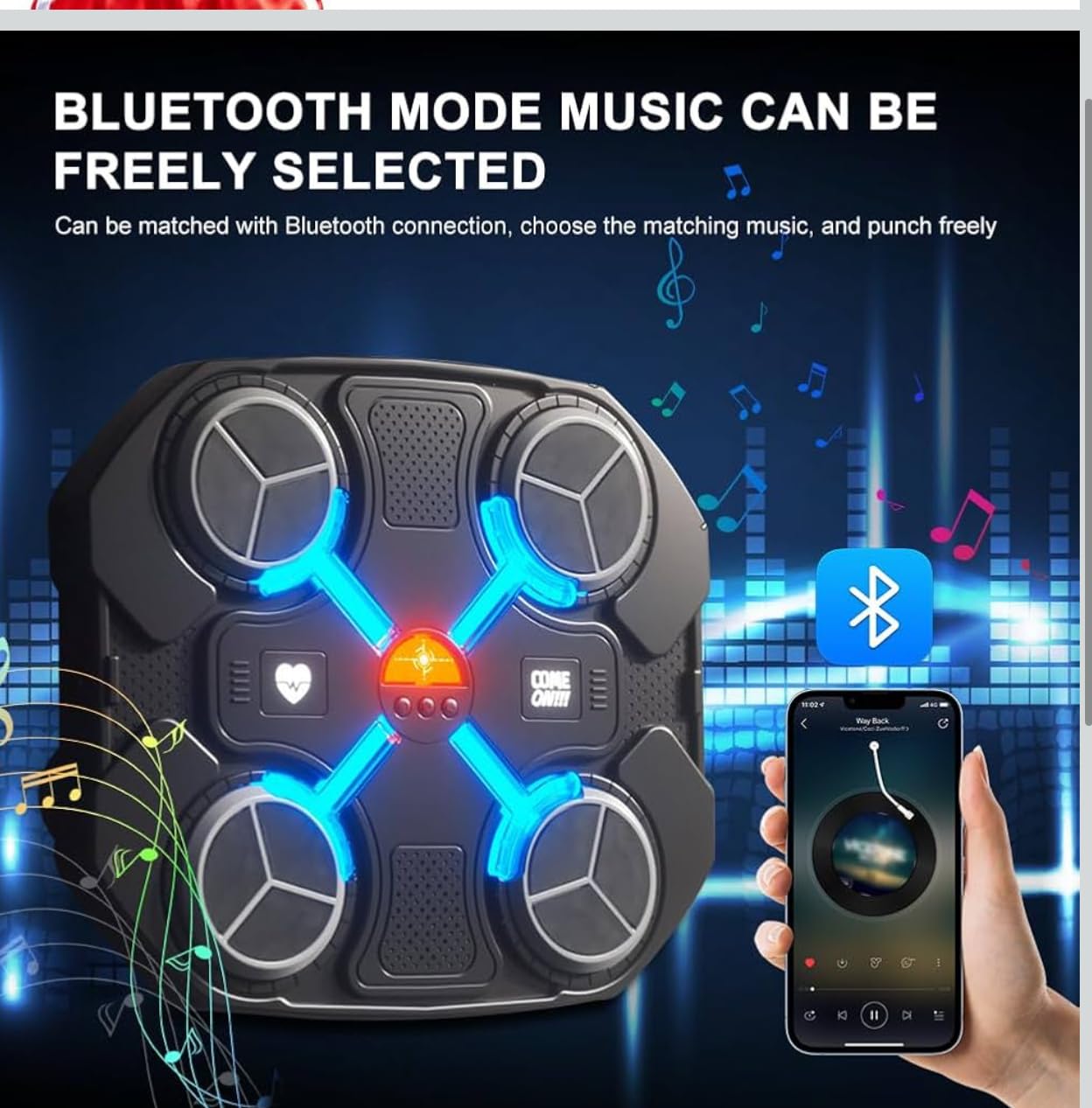 Generico Macchina da Boxe Musicale, Parete Professionale a LED Dinamico a Colori Bluetooth Smart con Musica Elettronica a 12 velocità per Bambini e Adulti per Casa, Interni e Palestre 27x32cm