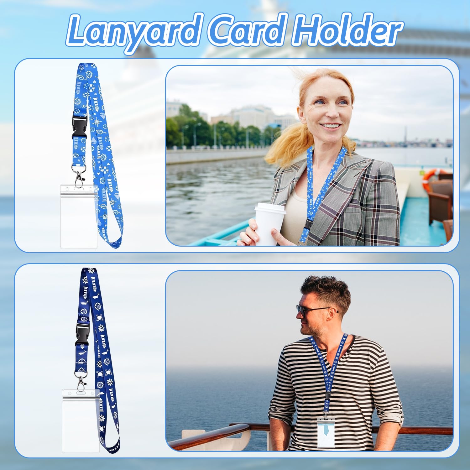 Pack de 2 cordones para crucero con tarjetero transparente impermeable, correa desmontable, soporte de identificación para tarjetas de crucero, oficina, escuela