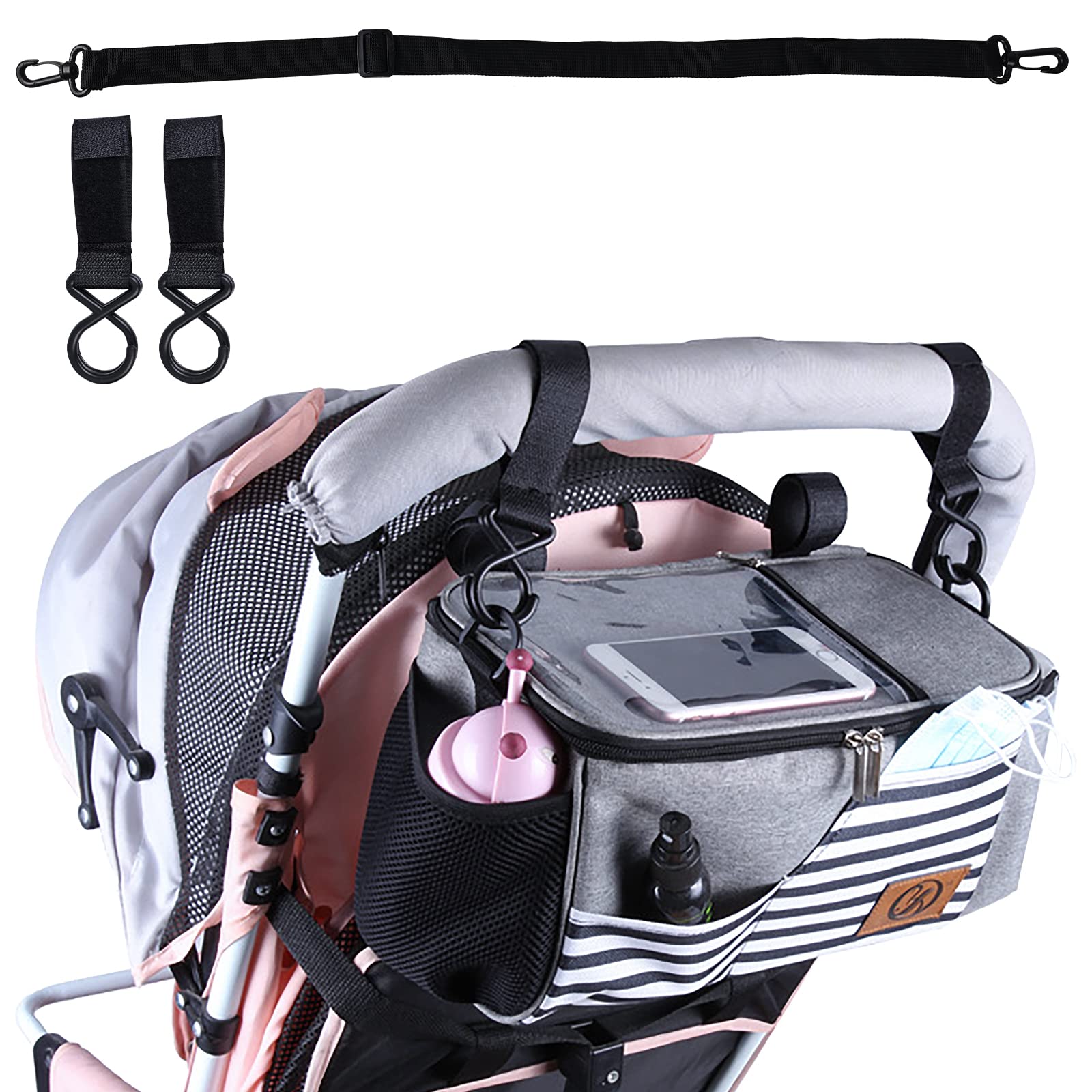 Borsa Per Passeggino Custodia Per Passeggino Grande Capacità Organizer Passeggini Multifunzionale, Neonato Accessori Bambinio Con Tracolla, Impermeabile Per Adatto a Tutti i Modelli di Buggy (Grigio)