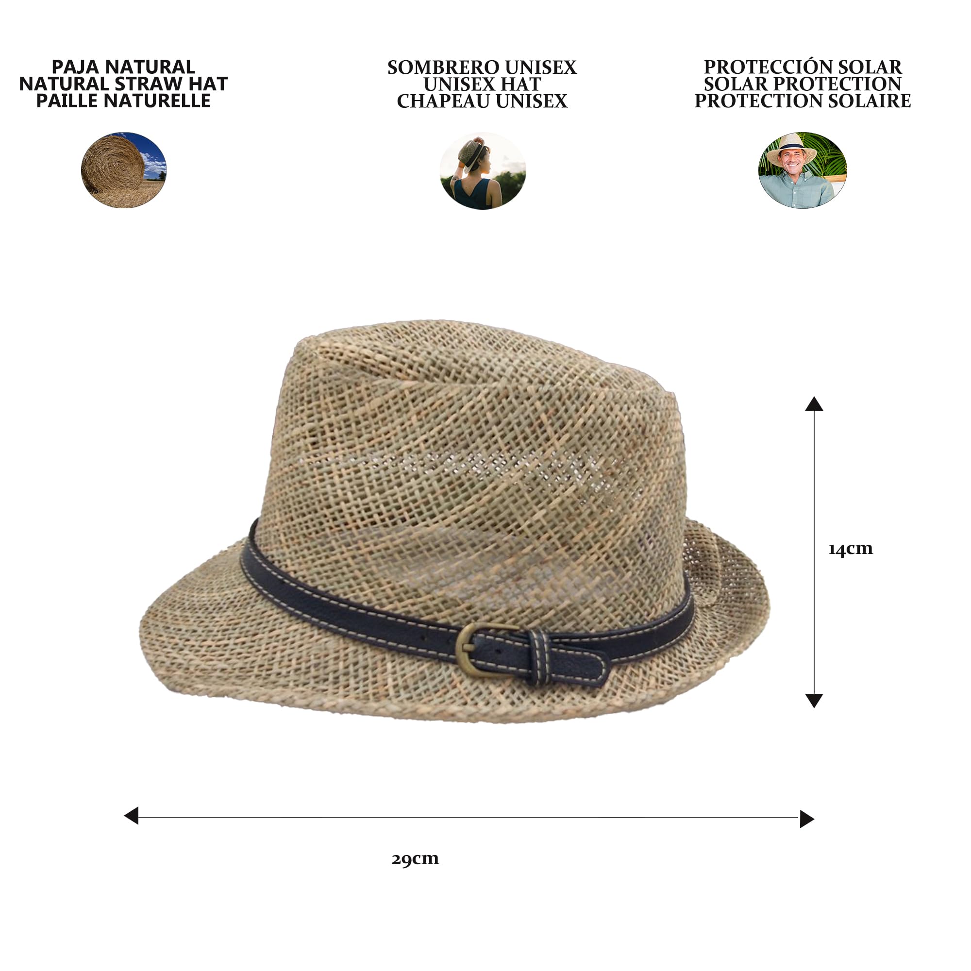 Carnavalife Sombrero 100% Paja Natural, Sombrero Panama Borsalino Fedora Hombre Mujer, Verano Panama ala Ancha Paja Natural 100% Country Sol Playa Viaje…